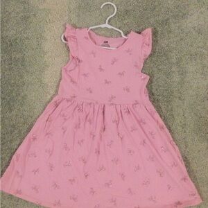 H&M Pink Glitter Unicorn Ruffle Sleeve Casual Dress